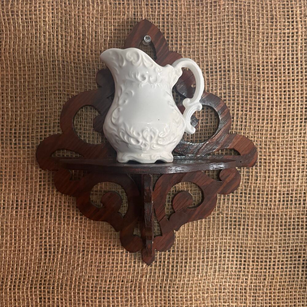 Vintage Dark Walnut Wood Shelf Ornate Fretwork Design 9" x 9.5"